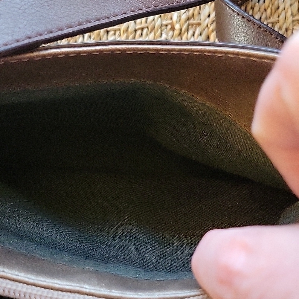 Liz CLAIBORNE brown cloth wool leather shoulder bag purse.  Excellent condition! - Picture 8 of 14